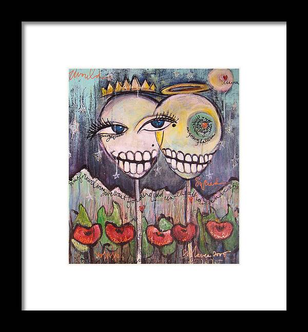 Skull Heads Framed Print featuring the painting Yo Soy La Luna by Laurie Maves ART