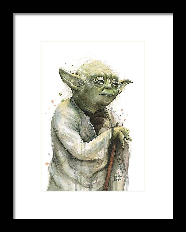 #faatoppicks Framed Print featuring the painting Yoda Watercolor by Olga Shvartsur