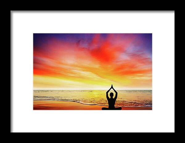 Beach Framed Print featuring the photograph Yoga at sunset by Paulo Goncalves