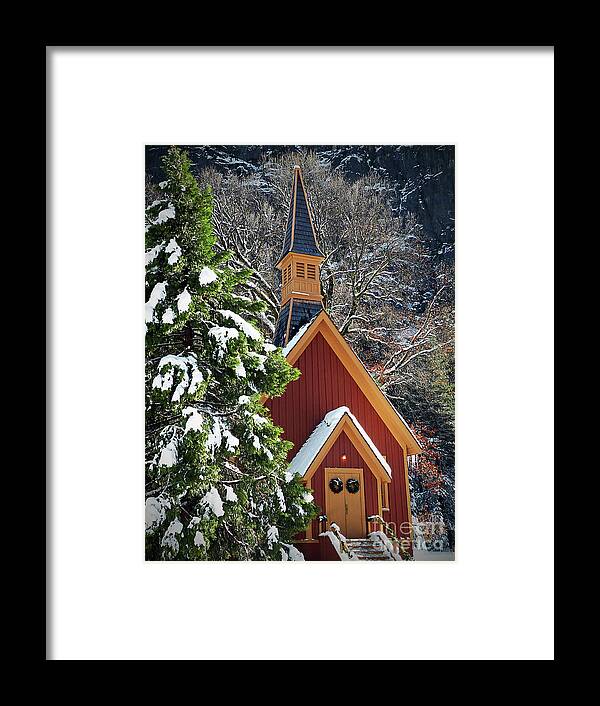 National Framed Print featuring the photograph Yosemite Chapel at Christmas visit www.AngeliniPhoto.com for more by Mary Angelini
