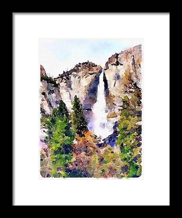 Waterlogue Framed Print featuring the painting Yosemite Falls by Sandra Lee Scott
