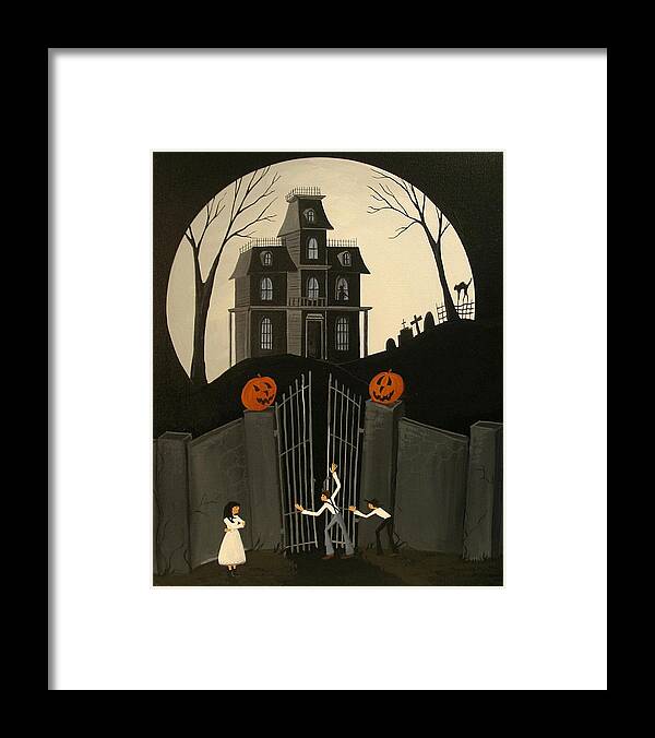 Haunted House Framed Print featuring the painting You First - artist folkartmama by Debbie Criswell