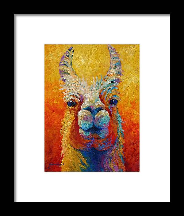 Llama Framed Print featuring the painting You Lookin At Me by Marion Rose