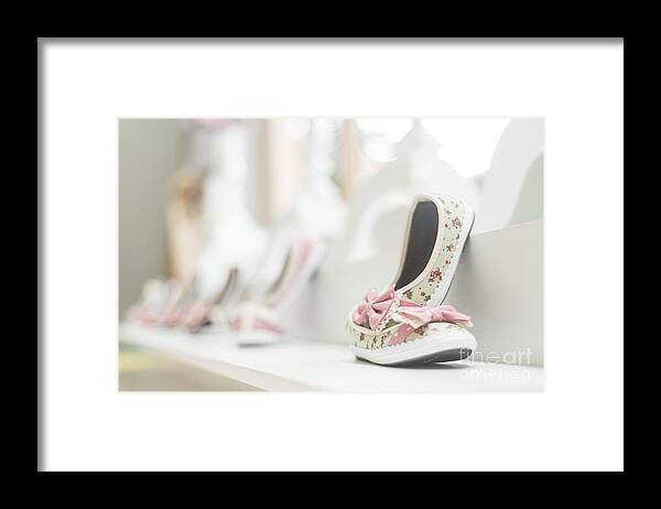 Baby Framed Print featuring the photograph Young Girl Shoes In Children Footwear Shop by JM Travel Photography