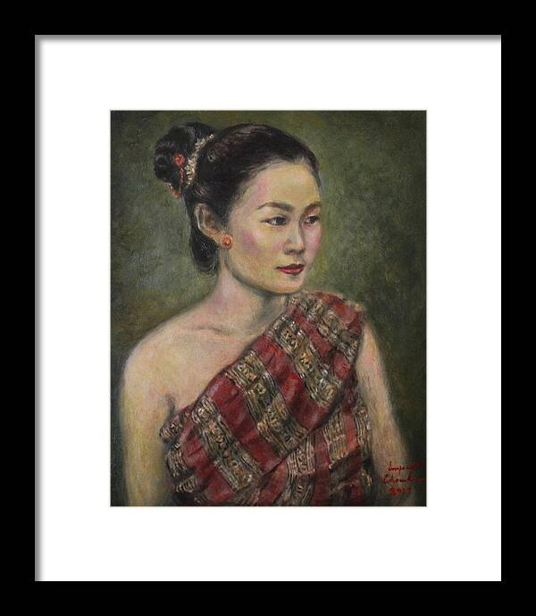 Lao Girl Framed Print featuring the painting Young Lao Maiden by Sompaseuth Chounlamany