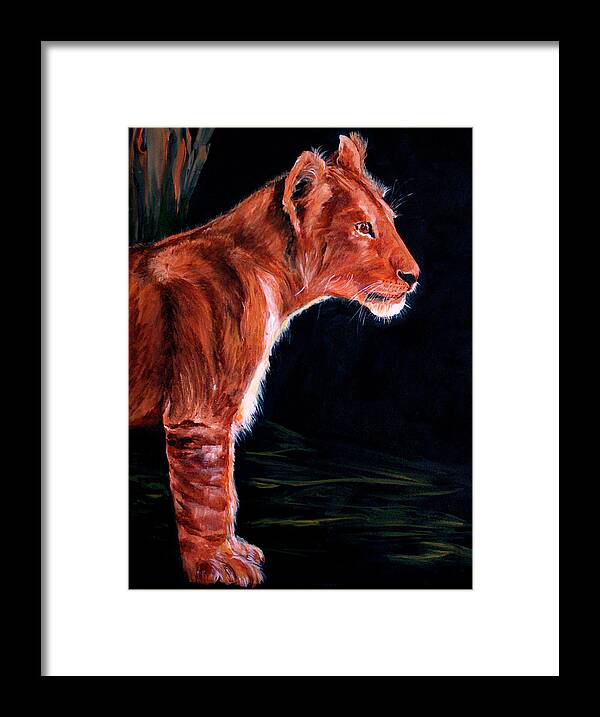 Lion Framed Print featuring the painting Young Lion by Ellen Canfield