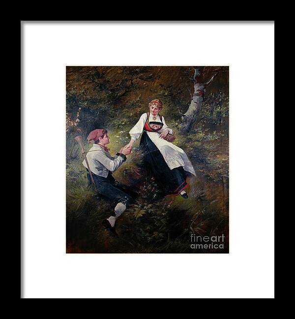 Nils Bergslien Framed Print featuring the painting Young Love by Nils Bergslien