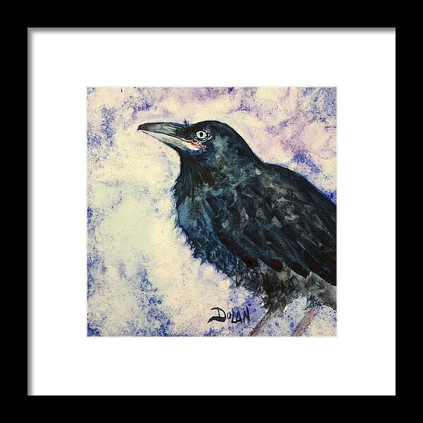 Young Raven Framed Print featuring the painting Young Raven by Pat Dolan