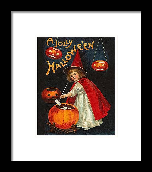 Young Witch Framed Print featuring the mixed media Young witch girl with letters by Long Shot
