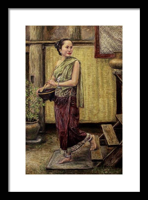 Lao Woman Framed Print featuring the painting Young Woman Going to the Market by Sompaseuth Chounlamany
