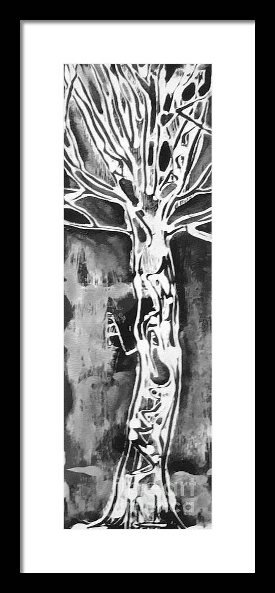 Trees Mono-prints Carol Rashawnna Williams Nature Black And White Framed Print featuring the painting Youth by Carol Rashawnna Williams