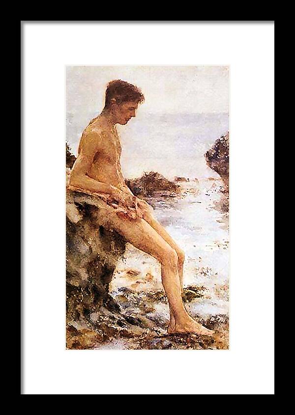 Youth Framed Print featuring the painting Youth on the Beach by Henry Scott Tuke