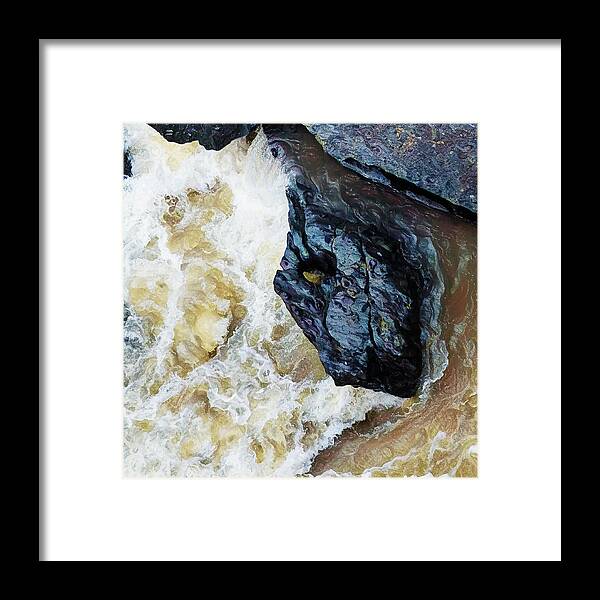 Yuba Blue Framed Print featuring the digital art Yuba Blue Boulder in Stormy Waters by Lisa Redfern