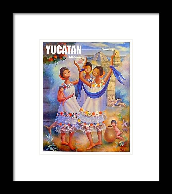 Yucatan Framed Print featuring the painting Yucatan, Mexico, traditional art, vintage travel poster by Long Shot