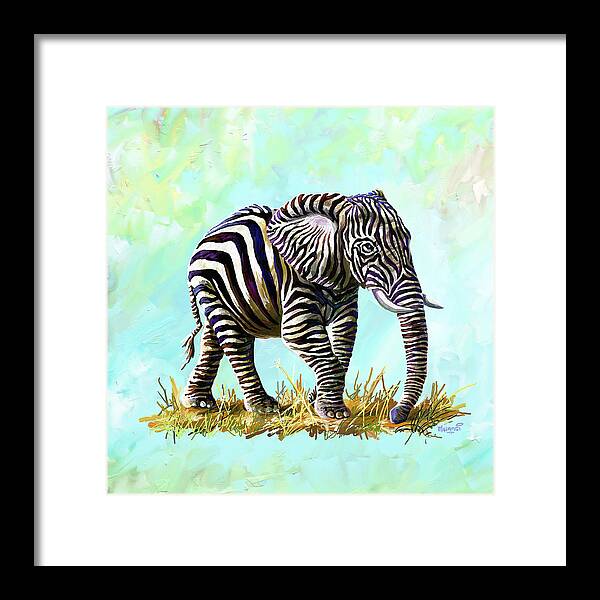 Donkey Framed Print featuring the painting Zebraphant by Anthony Mwangi