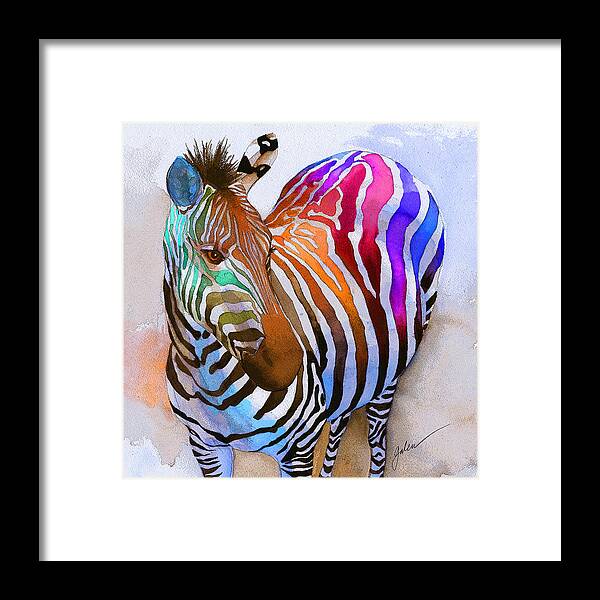 Colorful Framed Print featuring the painting Zebra Dreams by Galen Hazelhofer