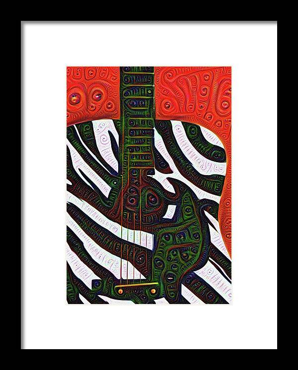 Zebra Framed Print featuring the digital art Zebra Guitar Rendering by Bill Cannon