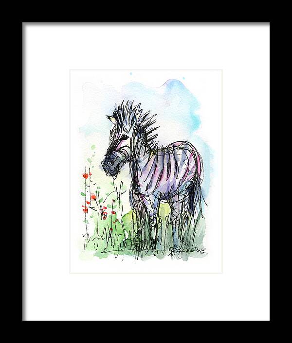 Zebra Framed Print featuring the painting Zebra Painting Watercolor Sketch by Olga Shvartsur