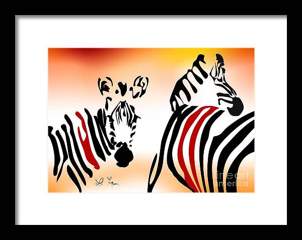 Zebra Framed Print featuring the digital art Zebra theme by Leo Symon