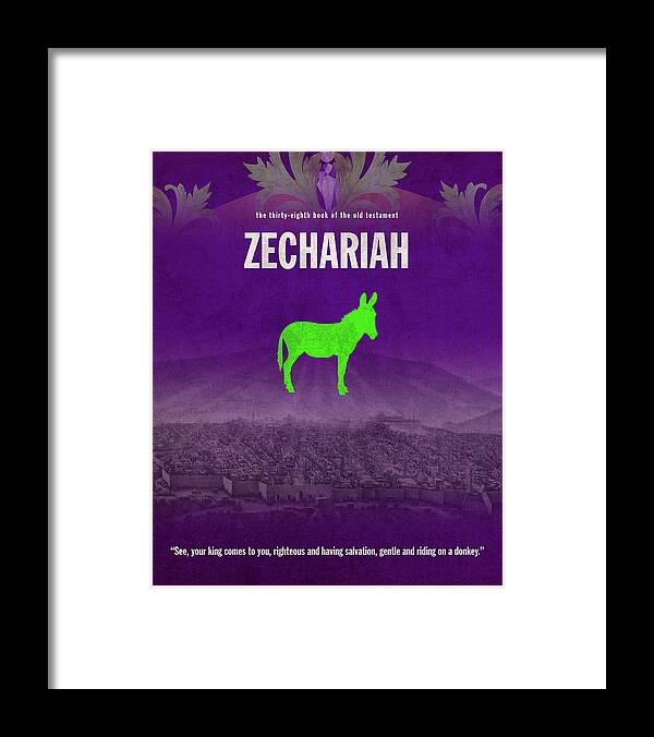 Zechariah Framed Print featuring the mixed media Zechariah Books Of The Bible Series Old Testament Minimal Poster Art Number 38 by Design Turnpike
