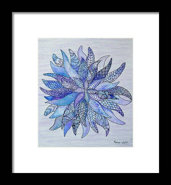 Flowers Framed Print featuring the drawing Zen flower mandala by Megan Walsh