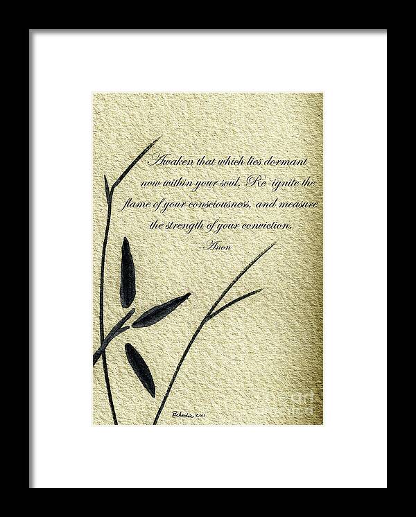 Abstract Framed Print featuring the mixed media Zen Sumi 4f Antique Motivational Flower Ink Ricardos by Ricardos Creations