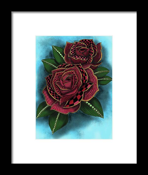 Rose Framed Print featuring the painting Zentangle Tattoo Rose Colored by Becky Herrera