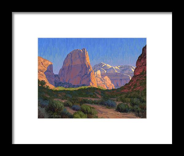 Zion National Park Framed Print featuring the painting Zion Light Show by Cody DeLong