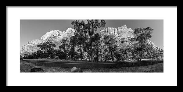Zion National Park Framed Print featuring the photograph Zion Pano with road by John McGraw