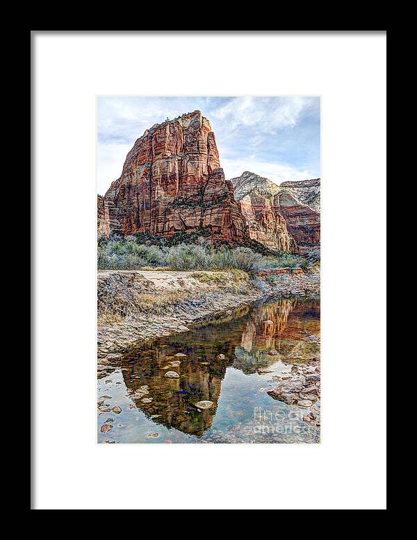 Angels Landing Framed Print featuring the photograph Zions National Park Angels Landing - Digital Painting by Gary Whitton