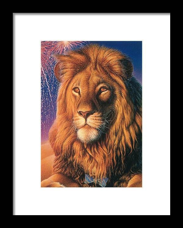 Lion Framed Print featuring the painting ZooFari Poster The Lion by Hans Droog