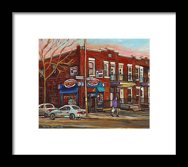 Deli Framed Print featuring the painting Zytynsky's Deli Rosemont Montreal by Carole Spandau