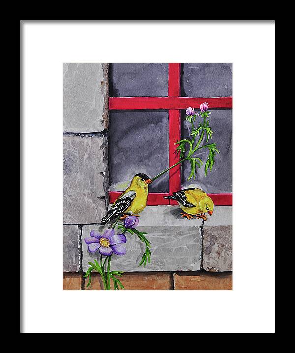 006 Gold Finches Framed Print featuring the painting 006 Gold Finches by Charlsie Kelly