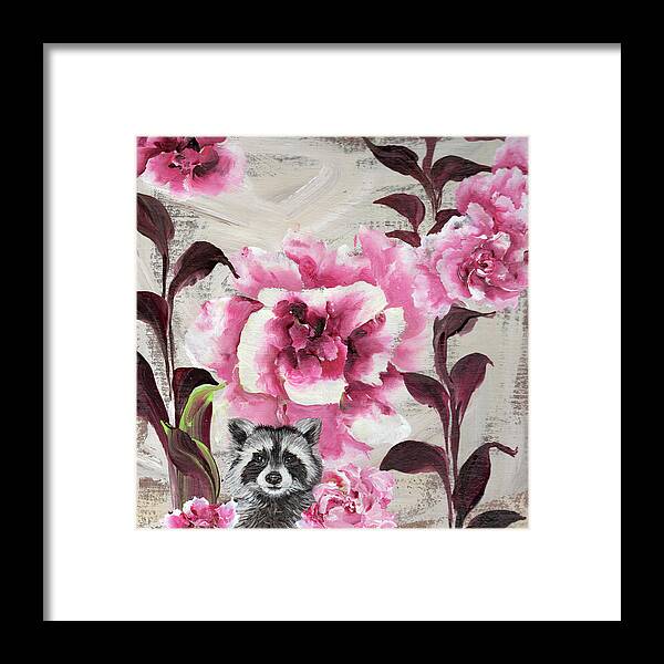 Animals Framed Print featuring the painting 0148 Hiding Racoon by Gigi Begin