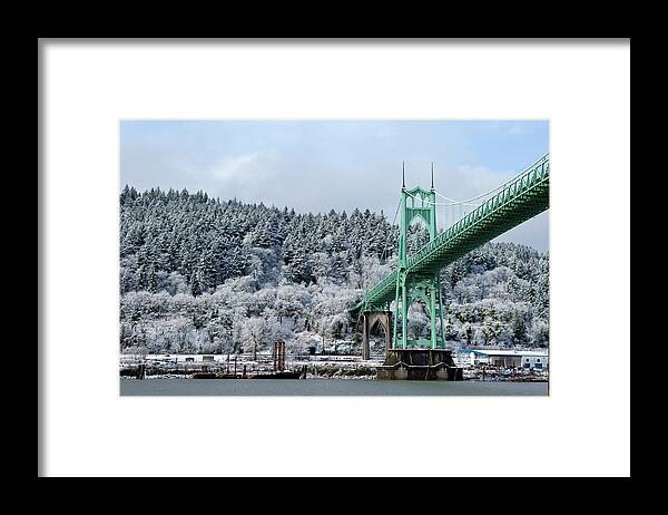 Snow Framed Print featuring the photograph A Bridge In Portland Oregon #1 by Jordan Siemens
