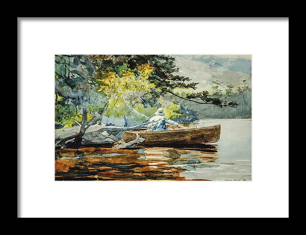 Winslow Homer Framed Print featuring the drawing A Good One, Adirondacks #2 by Winslow Homer