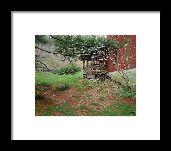 Landscape Framed Print featuring the painting A House in the Country #9 #1 by Bibi Snelderwaard Brion