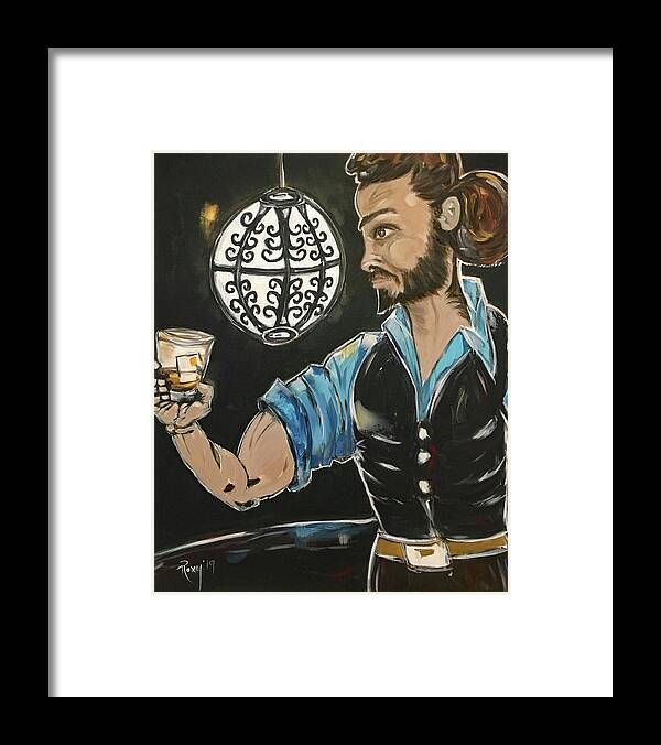 Bartender Framed Print featuring the painting A Stiff One featuring Rich by Roxy Rich