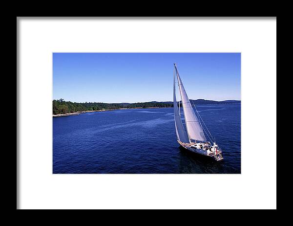 Water's Edge Framed Print featuring the photograph Aerial Sailboat Sailing #1 by Laughingmango