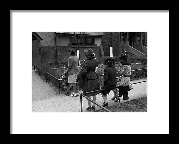 African Framed Print featuring the painting African American Girls waiting for Episcopal Church to end so they can see the processional, South Side of Chicago, Illinois #1 by 