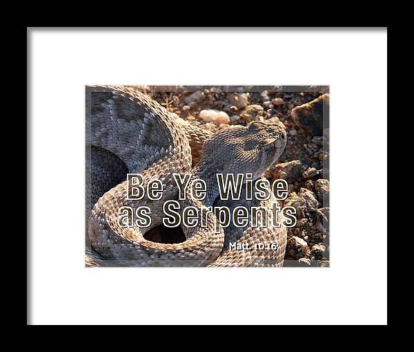 Adage Framed Print featuring the photograph Be Ye Wise as Serpents by Judy Kennedy