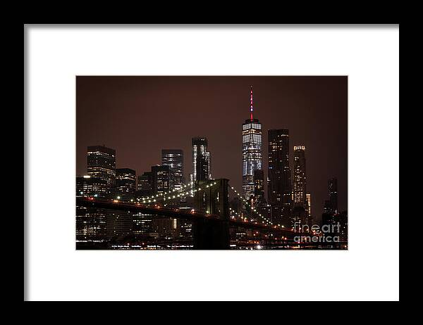 Brooklyn Bridge At Night 2 Framed Print featuring the photograph Brooklyn Bridge at Night 2 #1 by Sanjeev Singhal
