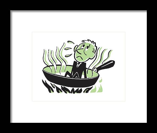 Adult Framed Print featuring the drawing Businessman in Frying Pan #1 by CSA Images