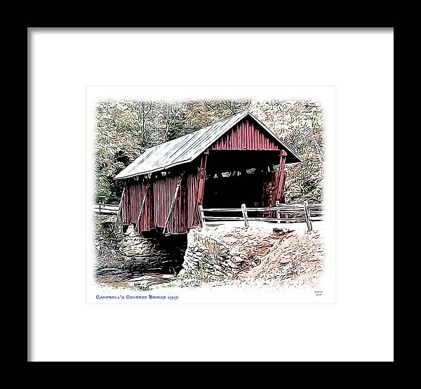 Landmark Framed Print featuring the digital art Campbells Covered Bridge #1 by Greg Joens