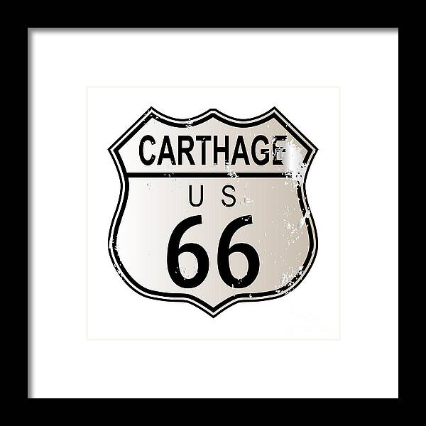 Carthage Framed Print featuring the digital art Carthage Route 66 Highway Sign #1 by Bigalbaloo Stock
