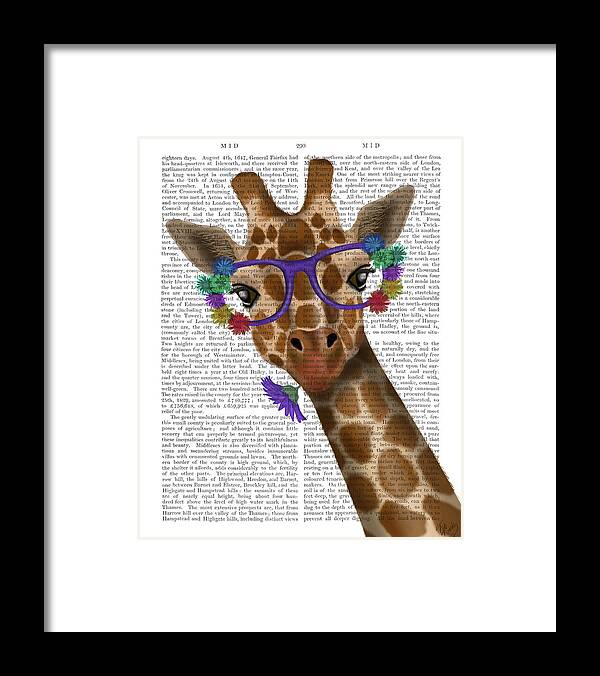 Steampunk Framed Print featuring the painting Chewing Giraffe 1 #1 by Fab Funky
