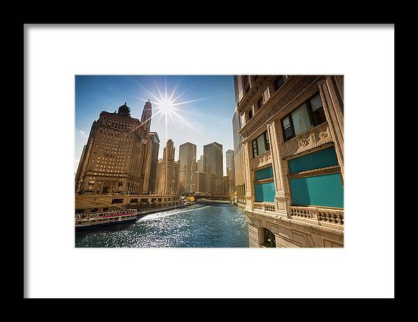 Downtown District Framed Print featuring the photograph Chicago Cityscape And River #1 by Pgiam