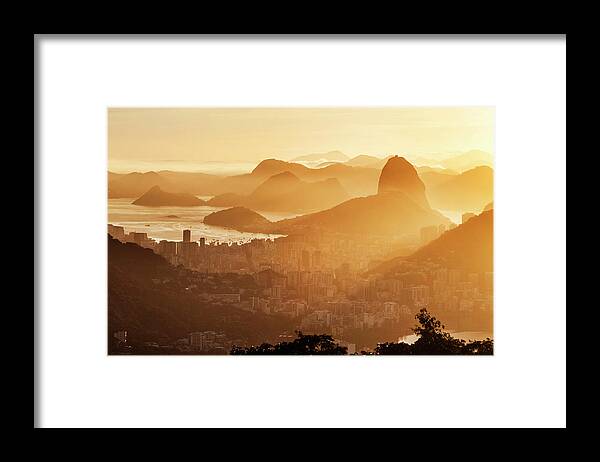 Estock Framed Print featuring the digital art Cityscape & Sugarloaf, Brazil #1 by Antonino Bartuccio