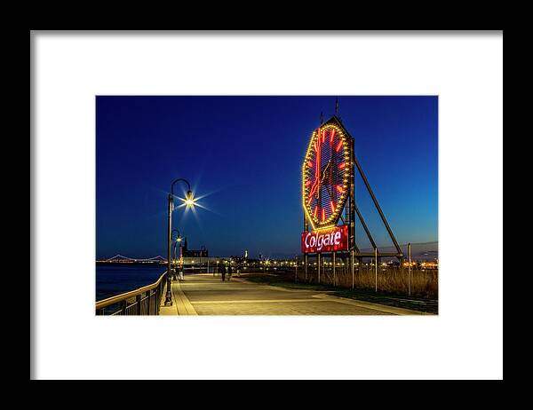 Colgate Clock Framed Print featuring the photograph Illuminated Colgate Clock by Susan Candelario