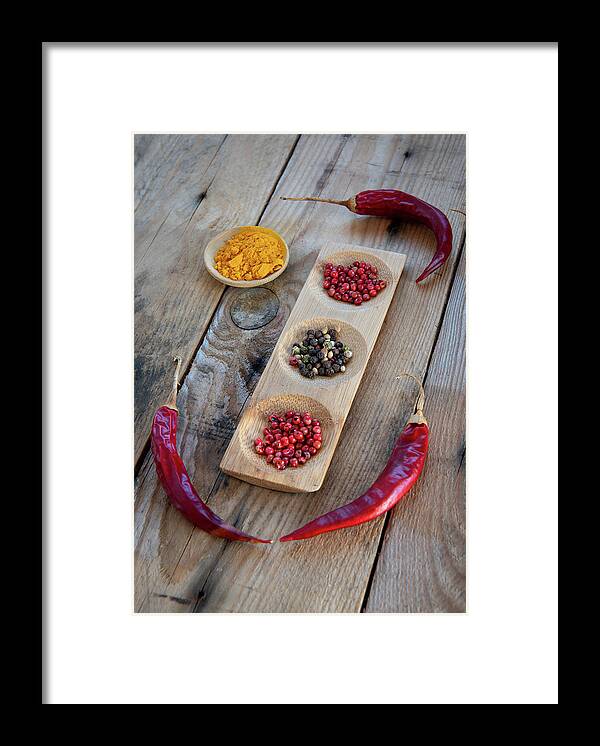 Spice Framed Print featuring the photograph Collection of aromatic herbal peeper spices by Michalakis Ppalis